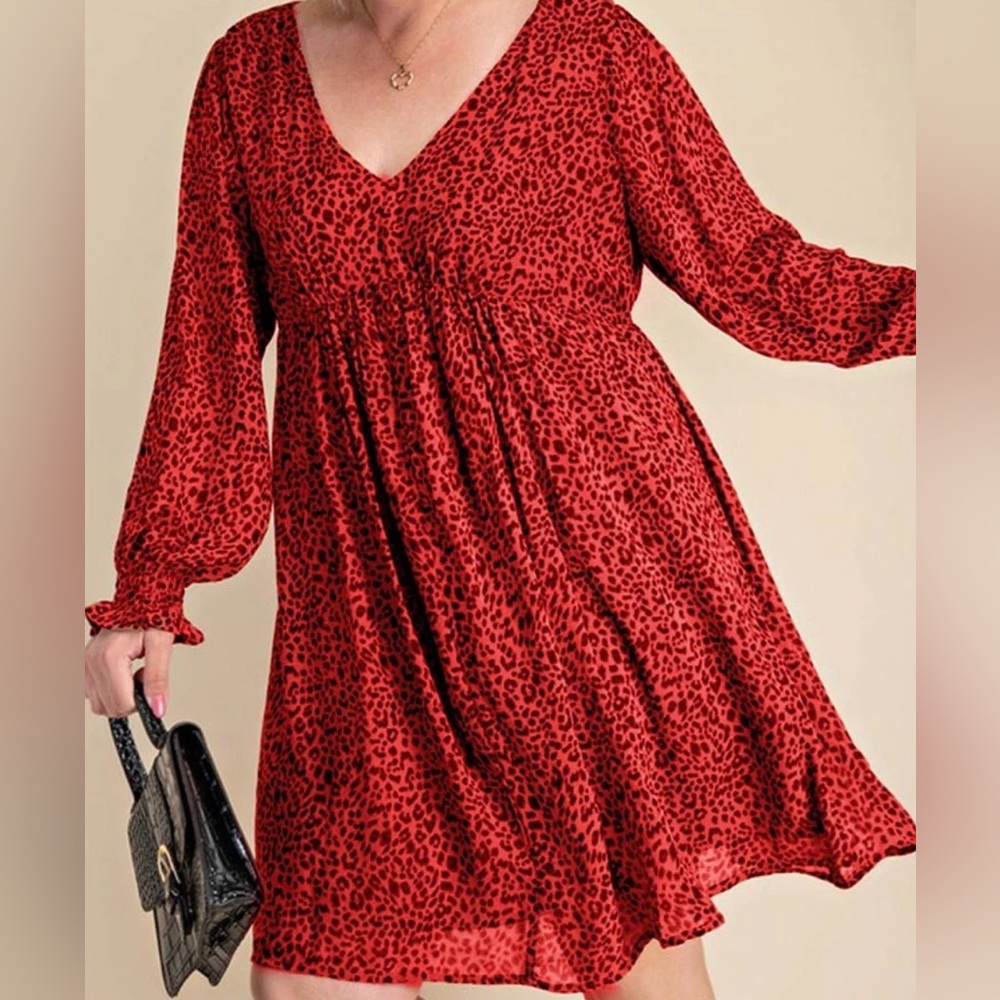 Kori America NWT Red & Black Animal Print Mid Thigh Dress
